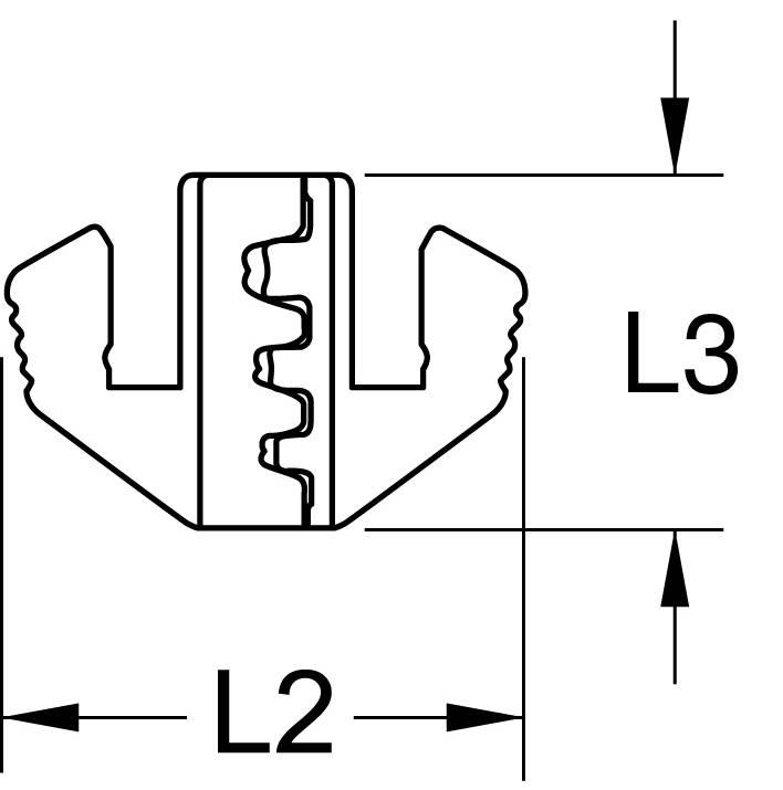 Cross-sectional diagram of a mechanical part with markings 'L2' and 'L3' indicating the width and height dimensions.