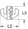Cross-sectional diagram of a mechanical part with markings 'L2' and 'L3' indicating the width and height dimensions.