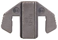 Metal terminal block with 'RJ45' inscription. Suitable for inserting cables for electrical or network connections.
