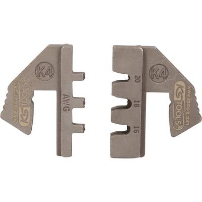 Two metallic crimping inserts with the marking 'K4' and AWG scale from 16 to 20, used for cable connections in electrical engineering.