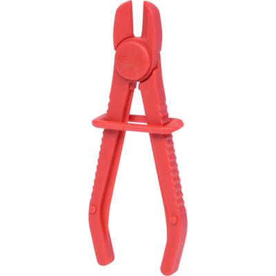 Red plastic pliers with a thick handle and insulated ends, suitable for electrical work.