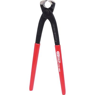 Wire cutters with red handles, typically used for cutting wire. They have a round black head and are positioned open.