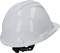 A white safety helmet lying on a flat surface. The helmet has a smooth surface and is intended for safety purposes.
