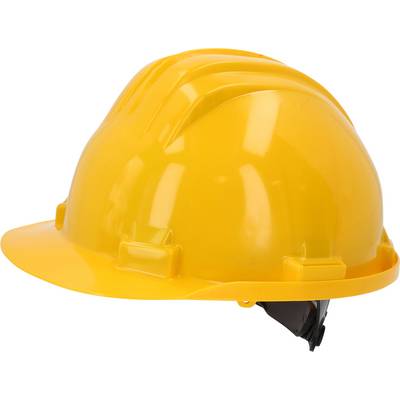Yellow hard hat, viewed from the side, symbolises workplace safety on construction sites.