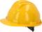 Yellow hard hat, viewed from the side, symbolises workplace safety on construction sites.