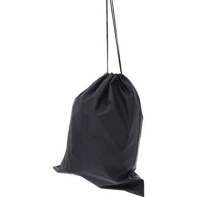 A black drawstring PE bag.