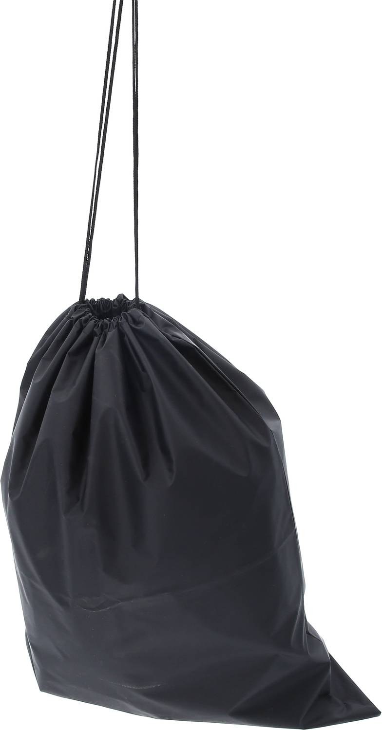 Black drawstring bag made from nylon material. Suitable for carrying sportswear or lightweight items.