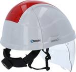 Work safety helmet with face shield, red