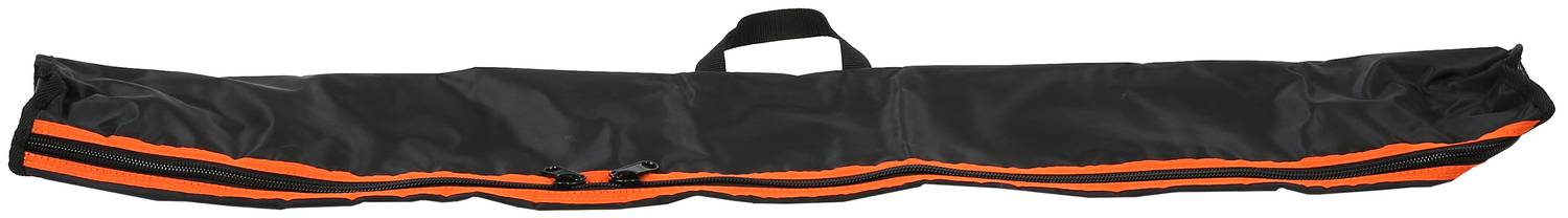 A long, black holdall with orange accents and a handle on top.