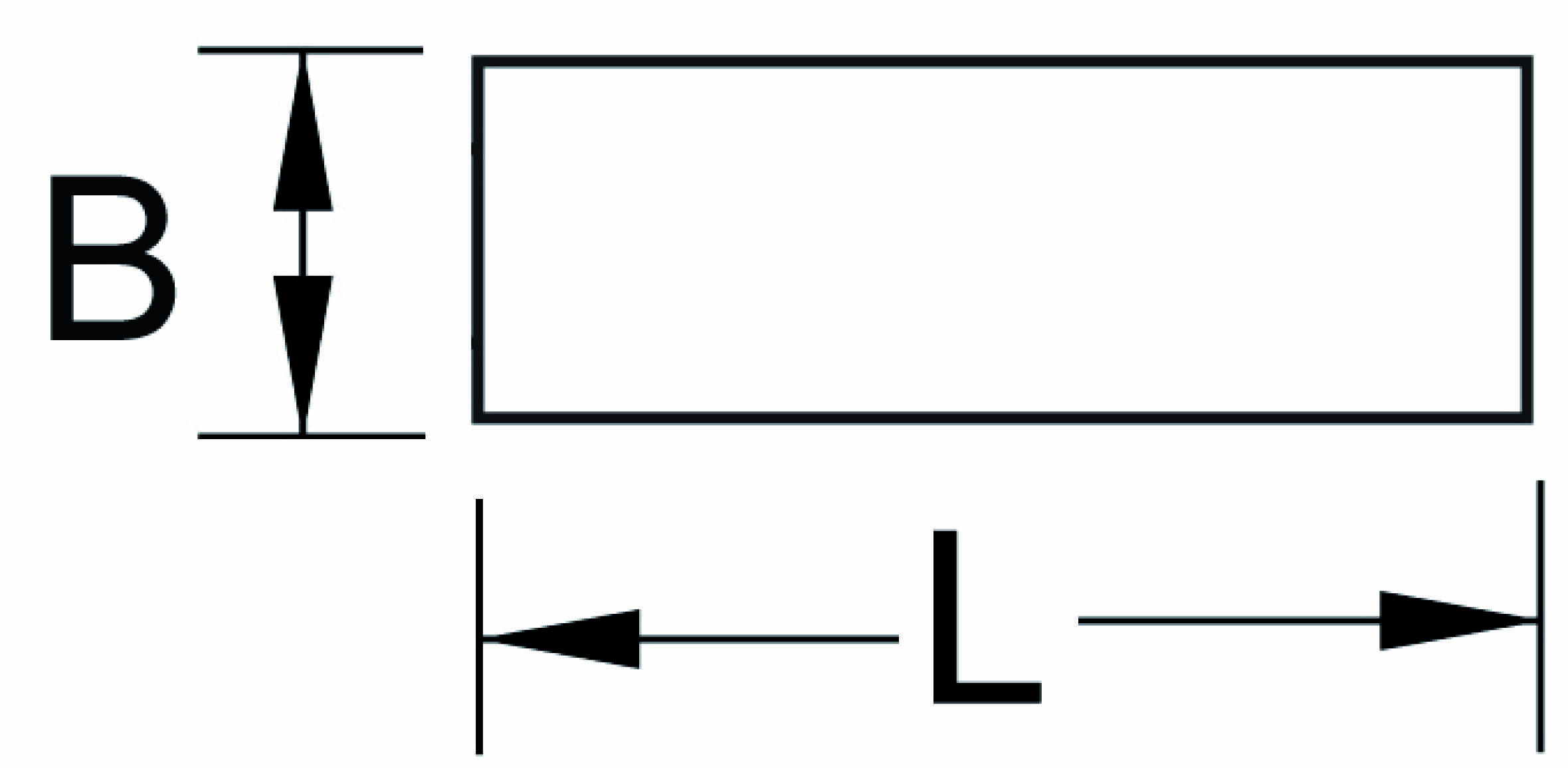 Rectangle with length 'L' and width 'B', shown with dimension arrows.