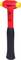 A red plastic hammer with a yellow head and black handle, suitable for working with live electrical equipment. Marked with '1000 V' on the hammer.
