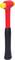 A red hammer with a yellow head and black handle on a white background.