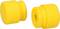 Two yellow, cylindrical foam earplugs with a hole in the middle; they appear to be designed for hearing protection or as ear plugs.