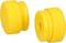 Two yellow plastic protective caps. They are cylindrically shaped with a flattened top surface and have a central opening.