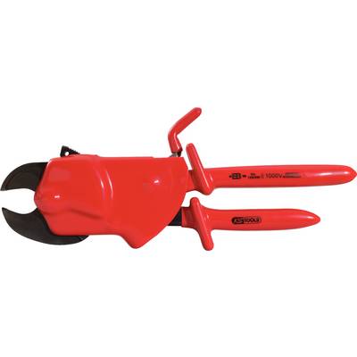 Red electrical cable cutters with insulated handles, suitable for cutting live cables.