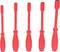 Five red insulated screwdrivers of different sizes, arranged vertically side by side.