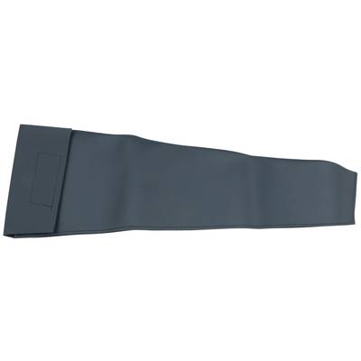 Grey, elongated, flexible band with a rectangular hook and loop fastener at one end.