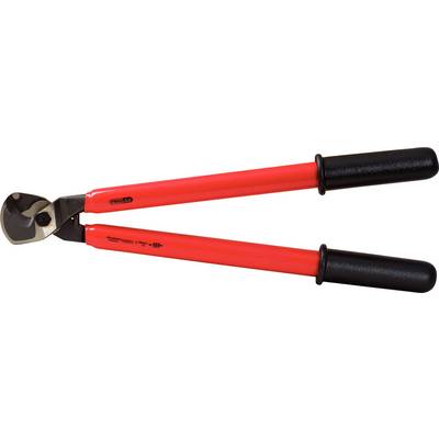 A red bolt cutter with black handles, suitable for cutting thick wires or metals.