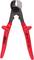 A red cable cutter with ergonomic handles for cutting thick cables.