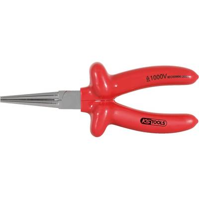 Red pointed pliers with insulated handle, manufactured by KS Tools, suitable for electrical work with a voltage up to 1000V.