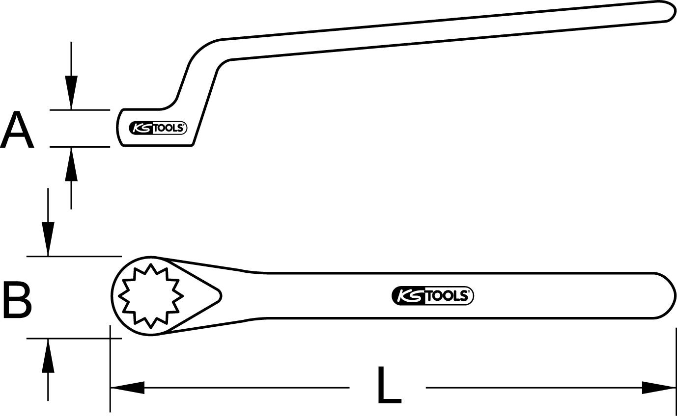 Figure of an Allen key with two views: top view and side view. Dimensions A, B, and L are indicated.