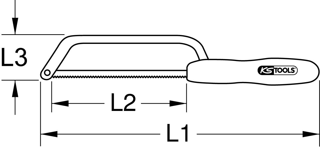Figure of a hand saw with dimensions L1, L2, and L3. The saw has a handle with the inscription 'KS TOOLS'.