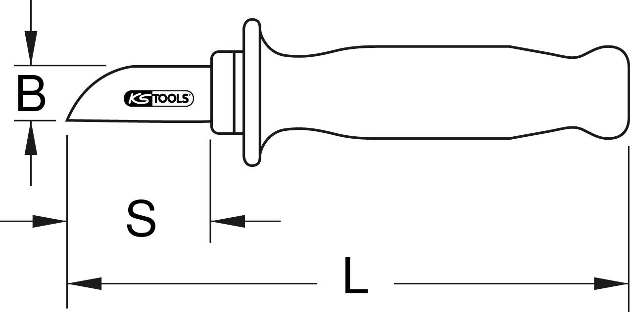 Wiring diagram of a wire stripping blade with handle by KS Tools. Shows dimensions B, S, L for blade, shaft, and total length.