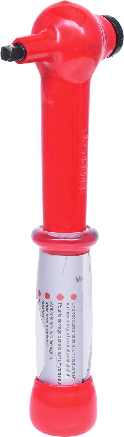 Red medical otoscope with illuminated tip and ergonomic handle.