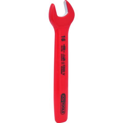 Red insulated spanner with the marking '16, KS Tools, 1000V', suitable for work on electrical installations.