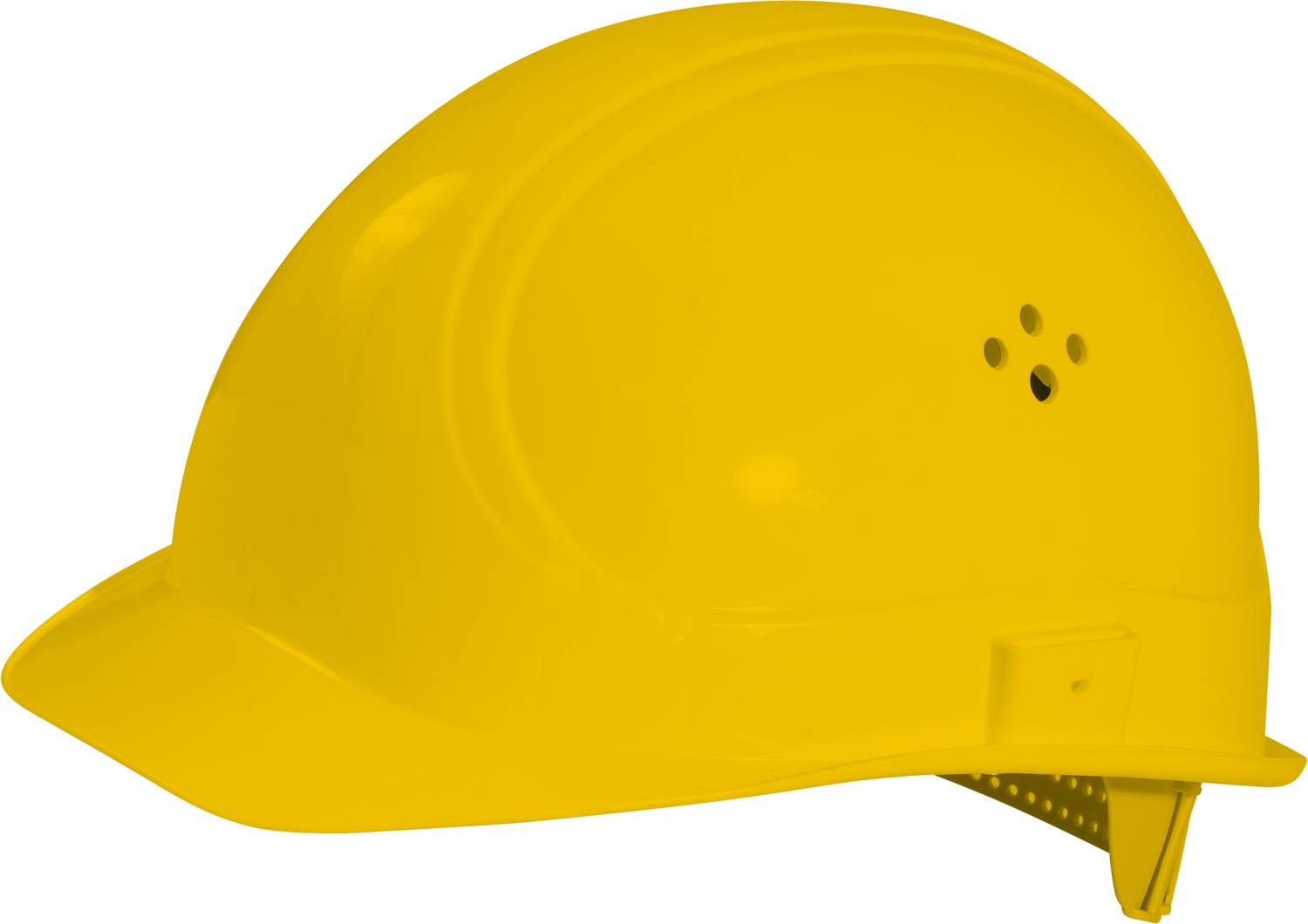 Yellow safety helmet viewed from the side.