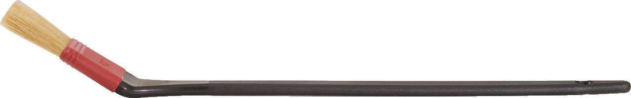 A stiff-bristled angled paintbrush with a long, black handle, suitable for hard-to-reach corners when painting.