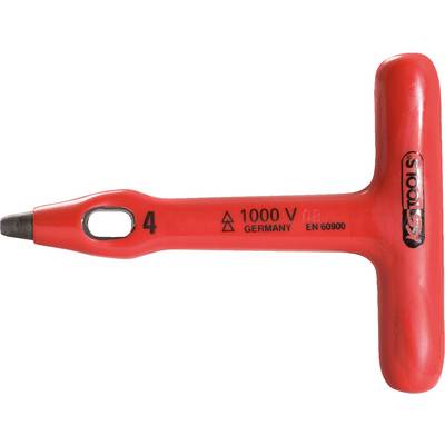A red T-handled screwdriver with '1000 V' marking, manufactured in Germany, suitable for insulated electrical work.