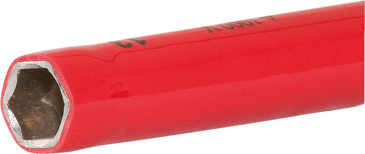 Red hexagonal Allen key with a smooth handle, slightly angled to one side.