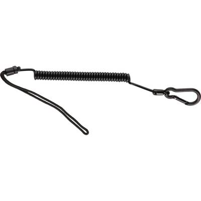A black, spiral security cable with a carabiner hook and loop. Used for securing objects.<br><br>Note: This translation is already in British English, so no significant changes were needed.