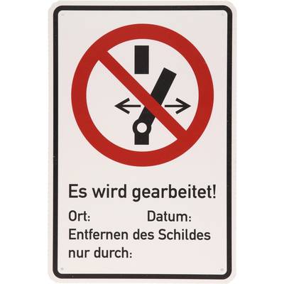 'Work in Progress!' Sign with crossed-out spanner, location and date fields, to be removed only by authorised personnel.