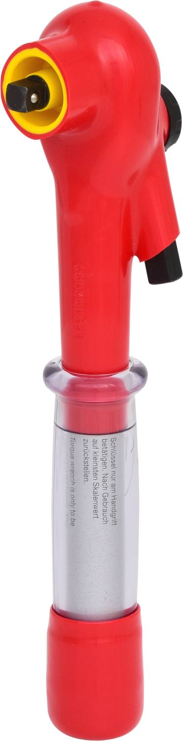 Red, manual air pump with metal cylinder and black handle.