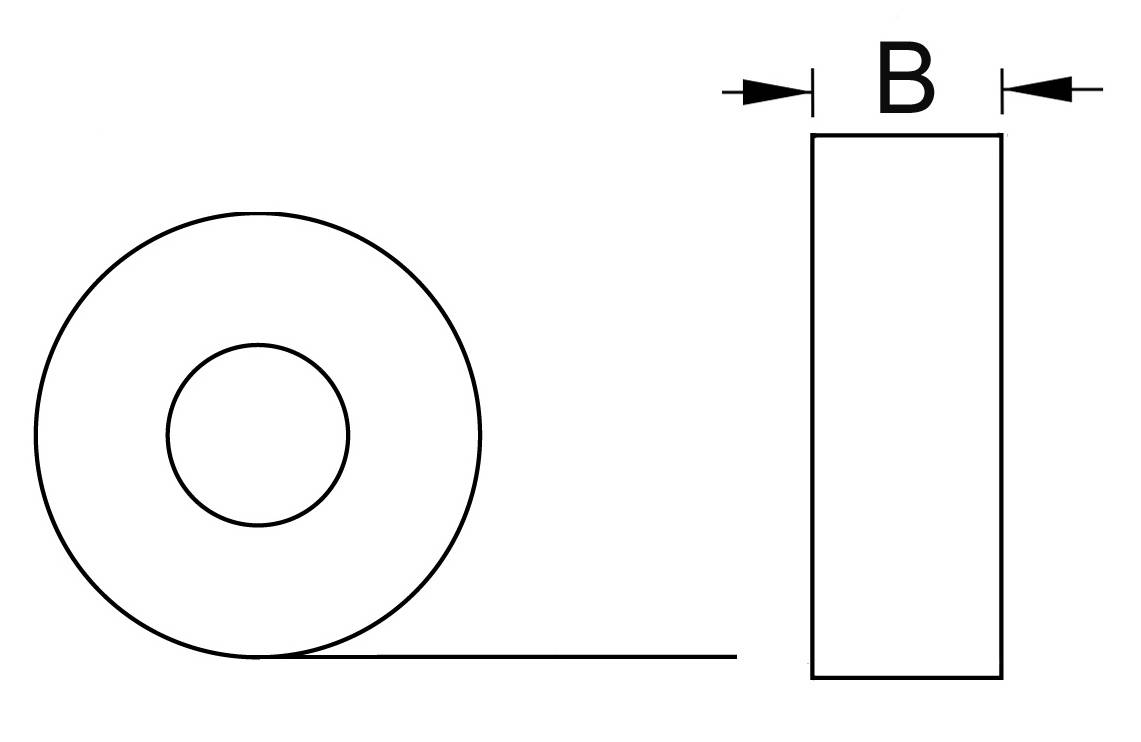 'B' shows the width of a rectangular object alongside a circular view of the same object.