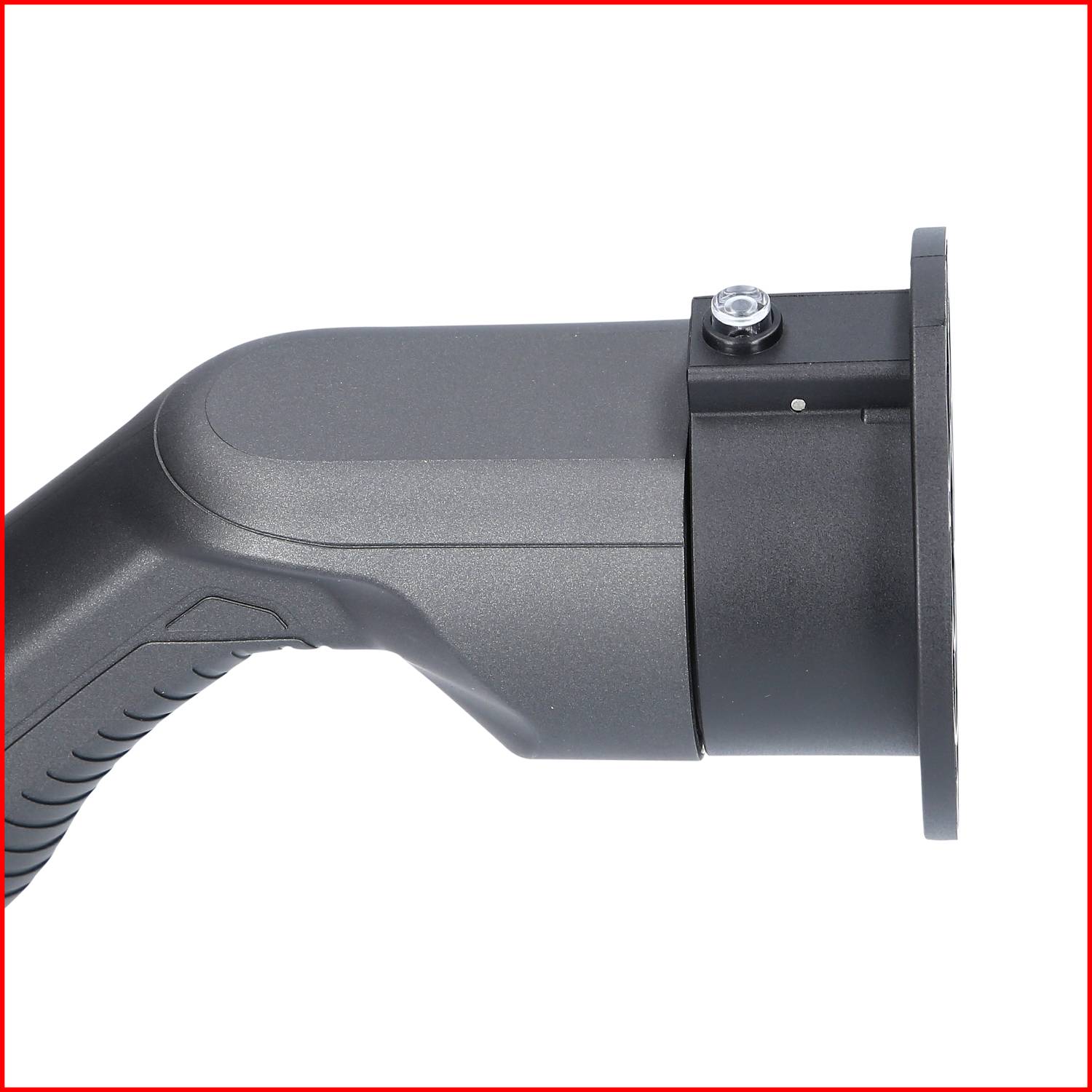 Close-up of a hand-held electric tool with an ergonomic handle and a fixing element.