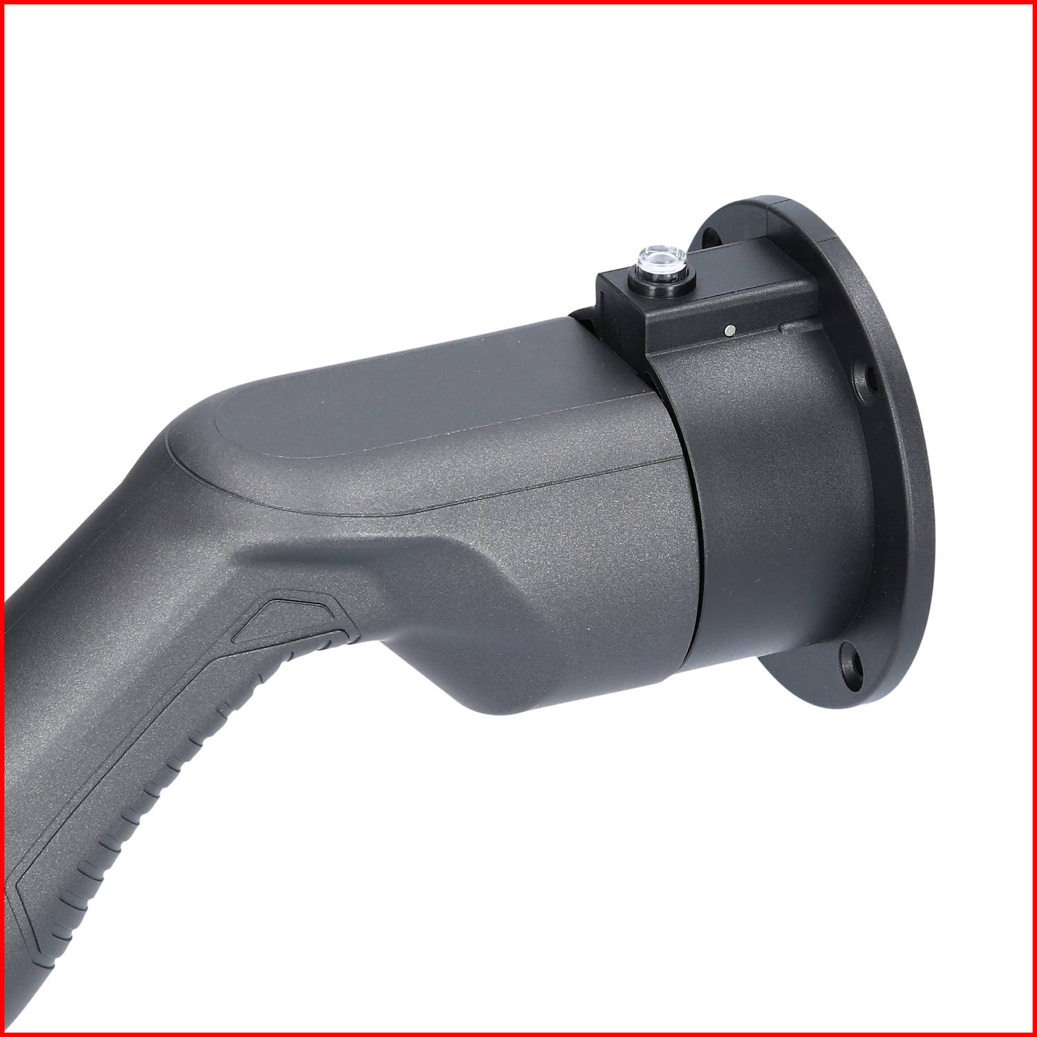 A black mounting bracket with a ribbed handle and circular fixing element, suitable for wall-mounting devices.