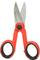 Red, ergonomic scissors with a black handle. Blades made of shiny metal, suitable for precise cutting.