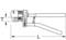 Drawing of a pipe wrench with markings and dimensions 'T' for jaw width and 'L' for overall length.