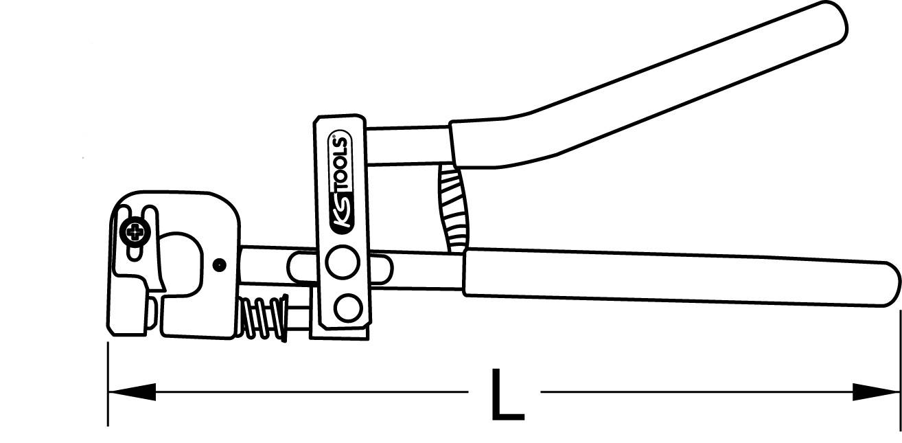 Drawing of a pliers tool with lever handles. Tool is marked with 'KS TOOLS'. Arrow indicates overall length 'L'.