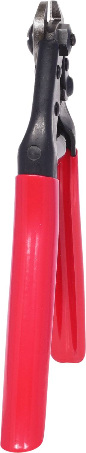 Wire cutters with red handles, suitable for cutting wires or cables, against a white background.