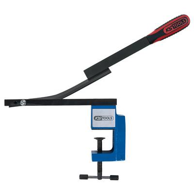 A C-clamp with a black lever handle and blue base, brand 'KS Tools'. Used for fixing and gripping objects.