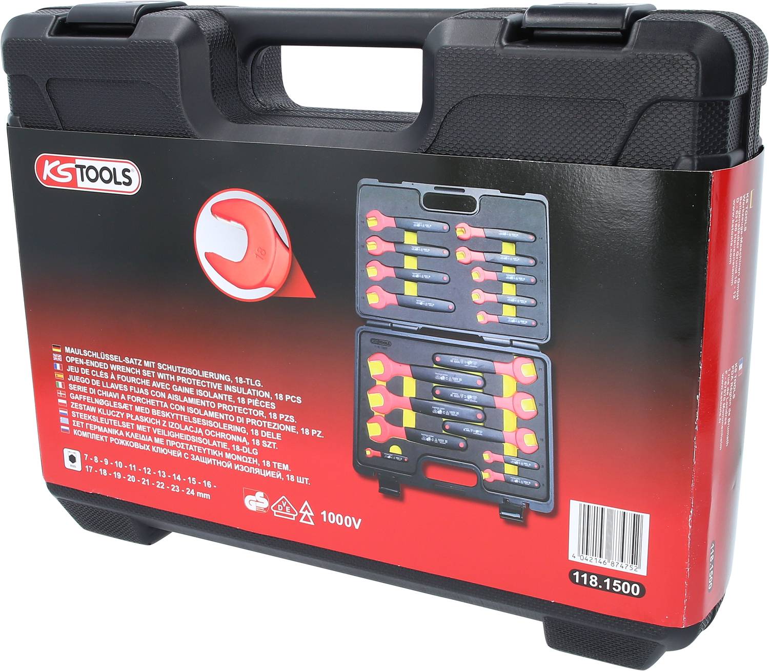 Black tool case by KS Tools, shown with open interior compartment displaying insulated screwdrivers.