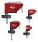 Four red spring clamps with black rotating handle, in various sizes, by KS Tools. For securing workpieces.