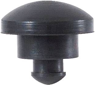 Black plastic stopper with a round head and pin, suitable for sealing holes or as a protective cap.