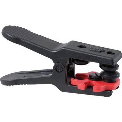 Black and red wire strippers, used for removing insulation from cables, commonly employed in electrical work.