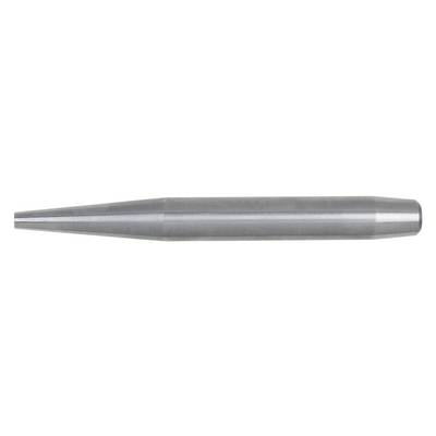 A long cylindrical metal component, smooth and reflective, with a tapering point, possibly a tool or machine part.