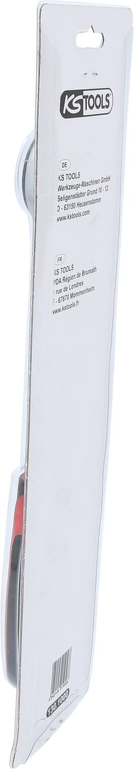 Packaging of KS TOOLS Mini Ratchet Screwdriver, side view, showing the screwdriver and product information on the reverse side.